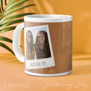 Retro Photo Frame - 2 Pics on Rustic Wood Large Coffee Mug