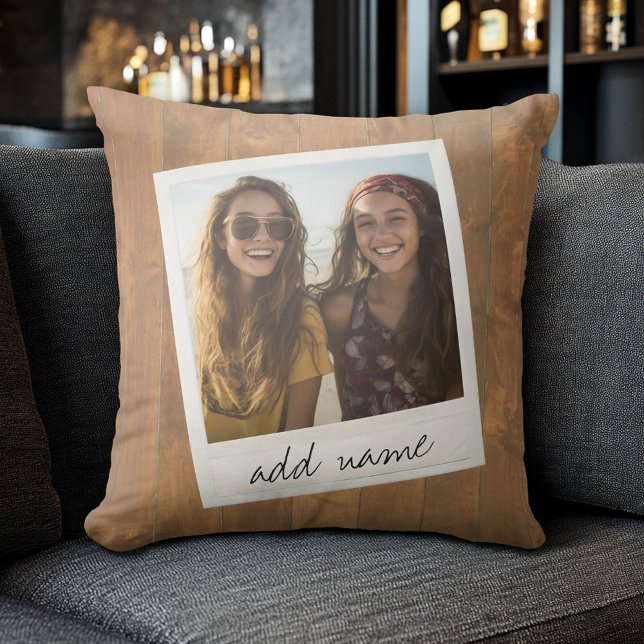 Retro Photo Frame - Square Instagram Rustic Wood Cushion (Custom Photo Pillow)