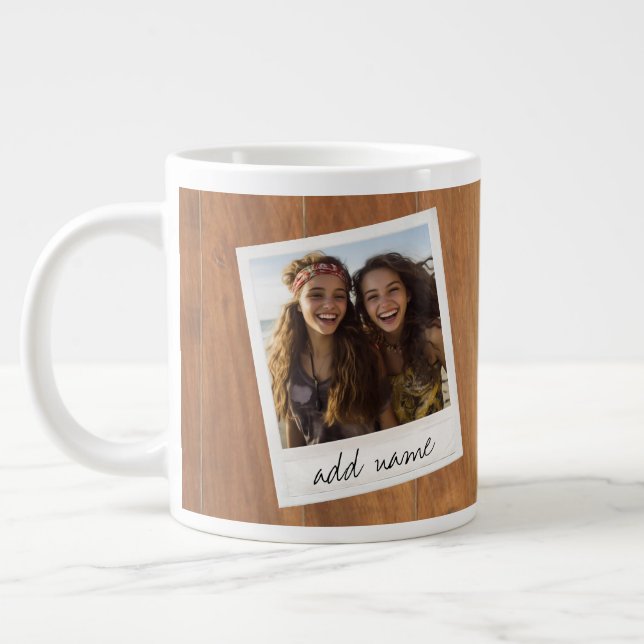 Retro Photo Frame - Square Rustic Wood Large Coffee Mug (Left)