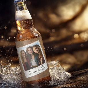 Retro Photo Frame - Square with Rustic Wood Back Beer Bottle Label