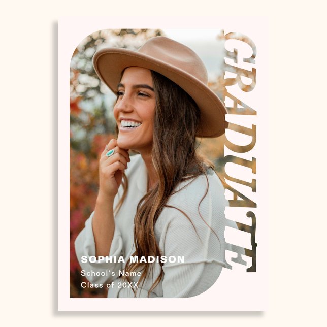 Retro Photo Graduation Minimalist Pink Invitation (Creator Uploaded)