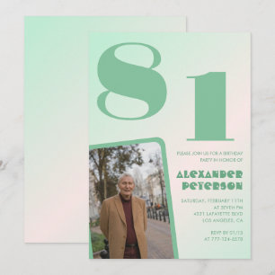 Retro Photo Green Gradient 81st birthday Invitation