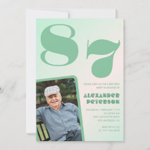 Retro Photo Green Gradient Man 87th birthday  Invitation