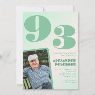 Retro Photo Green Gradient Man 93rd birthday  Invitation