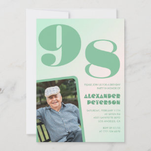 Retro Photo Green Gradient Man 98th birthday  Invitation