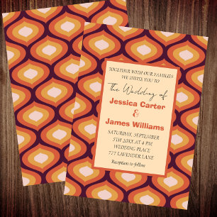 Retro Photo Groovy Vintage Orange Wedding Invitation