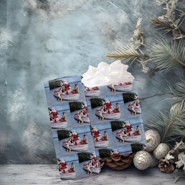 Retro Photo of Santa Claus In Boat Bearing Gifts Wrapping Paper (Creator Uploaded)