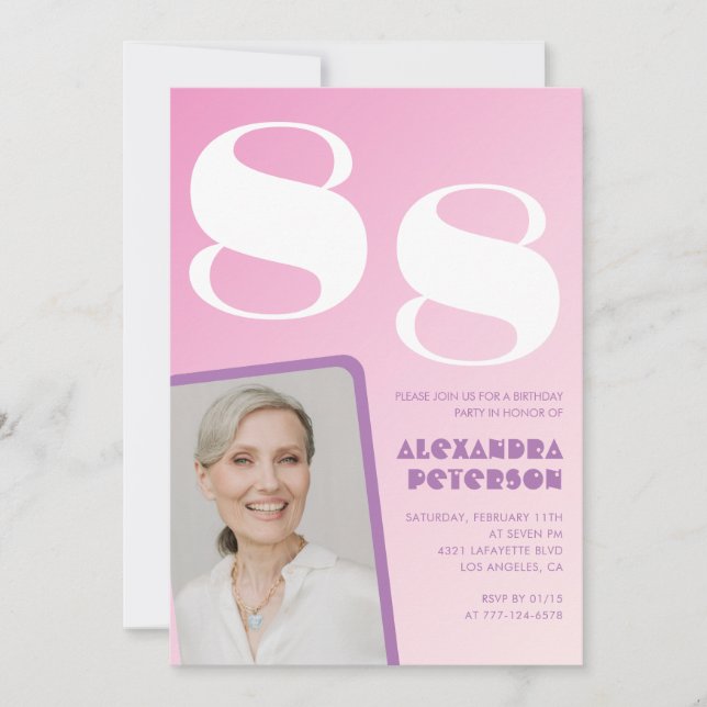 Retro Photo Pink 88th birthday Invitation (Front)