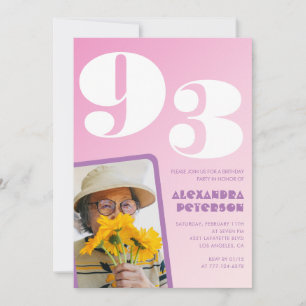 Retro Photo Pink 93rd birthday Invitation