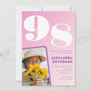 Retro Photo Pink 98th birthday Invitation