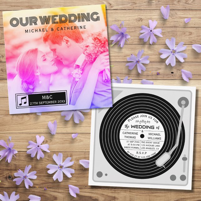 Retro Photo Vinyl Record Music Player Wedding  Invitation (Creator Uploaded)