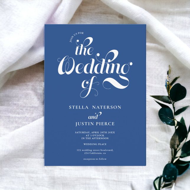 Retro photo white blue script wedding Qr code Invitation (Retro photo white blue script wedding Qr code Invitation)