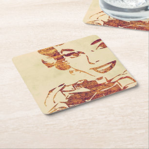 Retro photographer square paper coaster