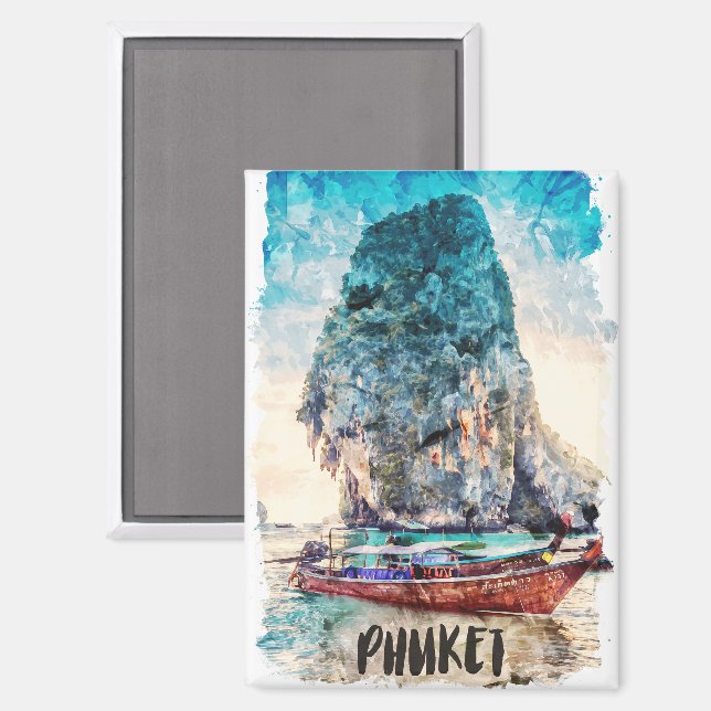 Retro Phuket Thailand Beach Painting Magnet (Front/Back)