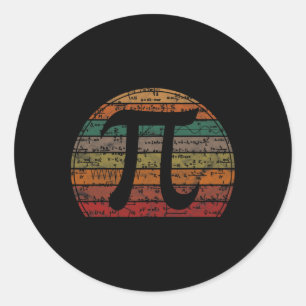 Retro Pi Symbol Sunset Gift Math Equations Geek Pi Classic Round Sticker