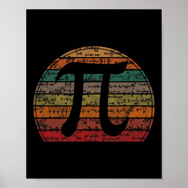 Retro Pi Symbol Sunset Gift Math Equations Geek Pi Poster (Front)