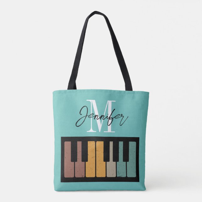 Retro Piano Monogram Name Personalised Tote Bag (Back)