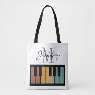 Retro Piano Monogram Name Personalised Tote Bag