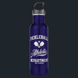 Retro Pickleball Athletic Department Custom  710 Ml Water Bottle<br><div class="desc">Hydrate in style with this fun pickleball water bottle featuring crossed pickleball paddles,  ball and retro typography.  Add your custom text to personalise - player name,  team name,  club name,  town,  city,  tournament name,  etc. Makes a great gift for pickleball players,  coaches,  teammates,  etc.</div>