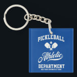 Retro Pickleball Athletic Department Custom Key Ring<br><div class="desc">Fun pickleball keychain featuring crossed pickleball paddles,  ball and retro typography.  Add your custom text to personalise - team name,  club name,  town,  city,  tournament name,  etc. Makes a great gift for pickleball players,  coaches,  teammates,  etc.</div>