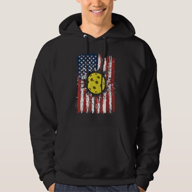 Retro Pickleball Ball American Flag Indepedence Da Hoodie (Front)