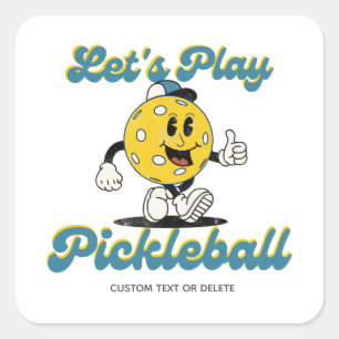 Retro Pickleball Cartoon Mascot Personalised Text Square Sticker