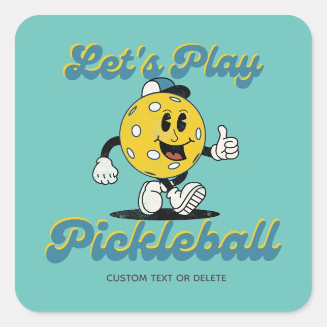 Retro Pickleball Cartoon Mascot Personalised Text Square Sticker (Front)