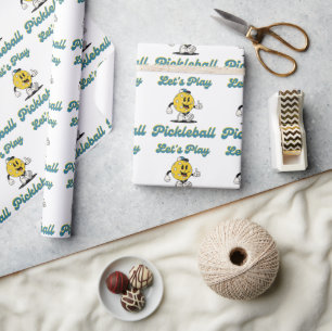 Retro Pickleball Cartoon Mascot Personalised Text Wrapping Paper