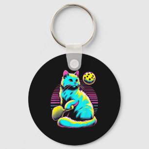 Retro pickleball cat lover - paddle sport feline key ring