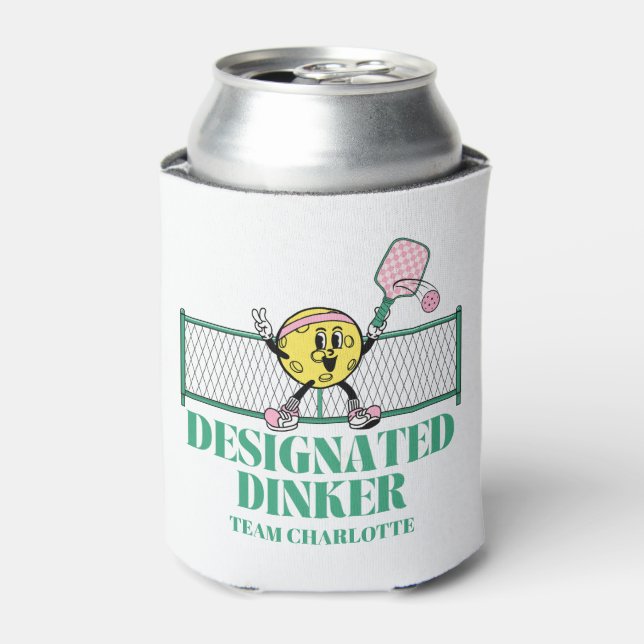 Retro Pickleball Designated Dinker Birthday Can Cooler (Can Front)
