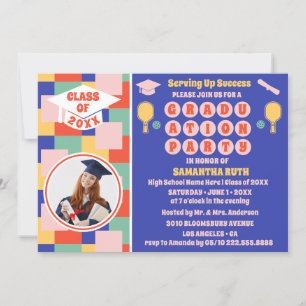 Retro Pickleball Graduation Party Photo Invitation