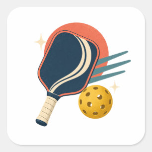 Retro Pickleball Paddle and Golden Ball Square Sticker