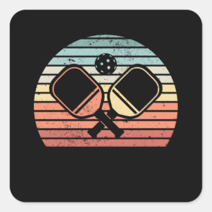 Retro Pickleball Paddle Sunset Gift Square Sticker