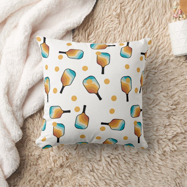 Retro Pickleball Paddles & Ball Pattern Cushion (Blanket)