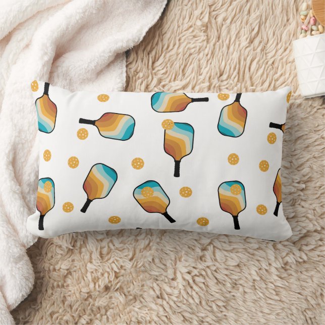 Retro Pickleball Paddles & Ball Pattern Lumbar Cushion (Blanket)