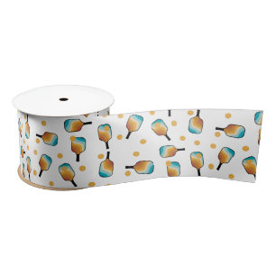 Retro Pickleball Paddles & Ball Pattern Satin Ribbon