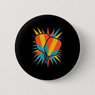 Retro pickleball paddles vintage 70s sunset court 6 cm round badge