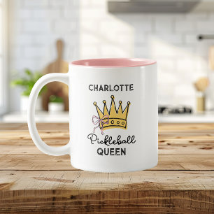 Retro Pickleball Queen Pink Personalised Women Two-Tone Coffee Mug