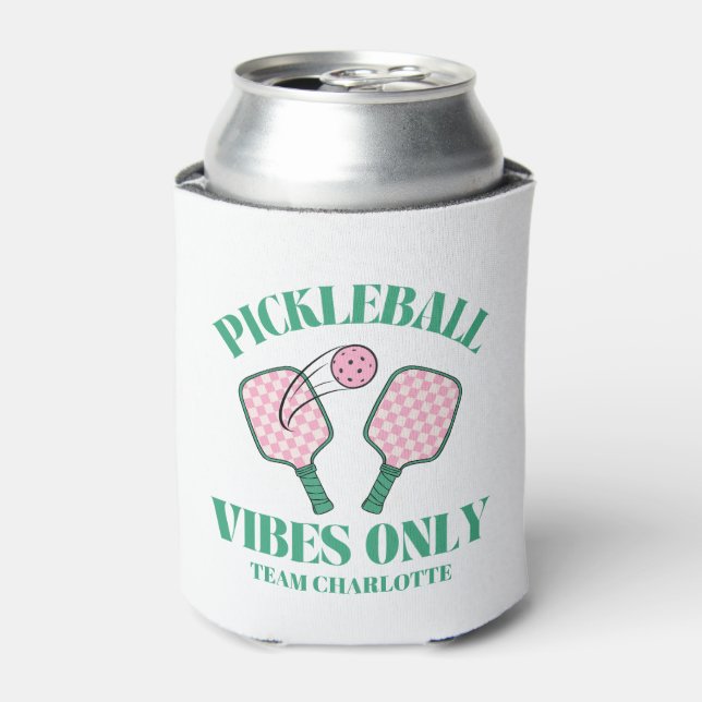Retro Pickleball Vibes Only Birthday Can Cooler (Can Front)