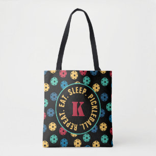😍 Retro Pickleballs / black  with initial  Tote Bag