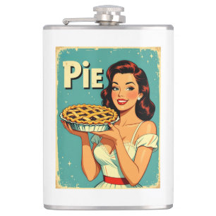 Retro Pie Lady – Vintage Baking Poster Illustratio Hip Flask