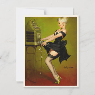 Retro Pin up Girl and slot machine Art Postcard