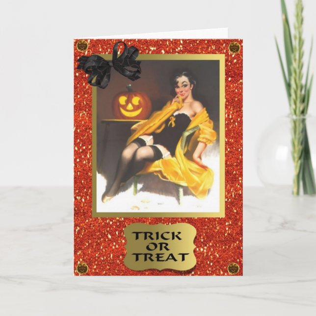 RETRO PIN UP GIRL HALLOWEEN CARD (Front)