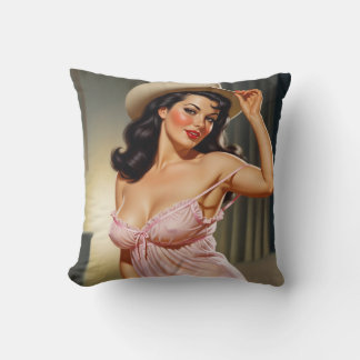 Retro Pin-up Girl with Cowboy hat Cushion