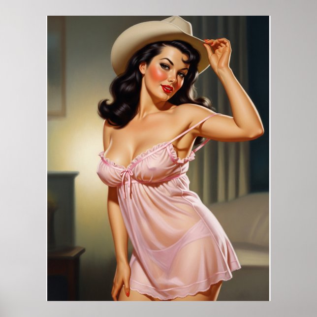 Retro Pin-up Girl with Cowboy hat Poster (Front)