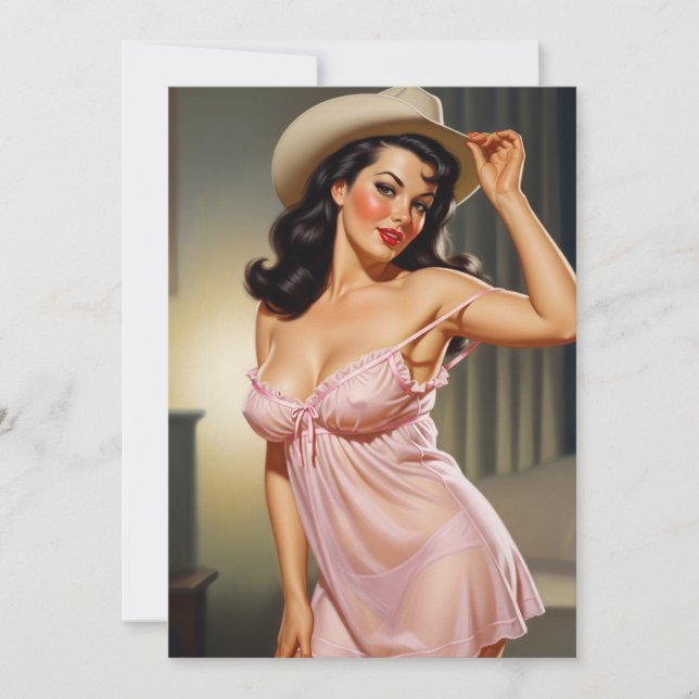 Retro Pin-up Girl with Cowboy hat Save The Date (Front)