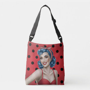 Retro Pin-Up Girl with Polka Dots Crossbody Bag