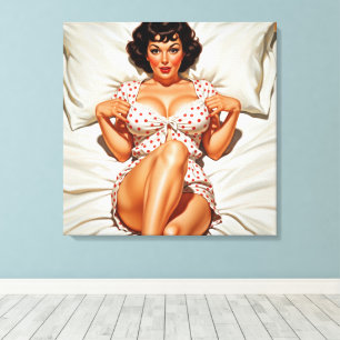 Retro Pin-up Girl with Red Polka Dot PJ's Canvas Print