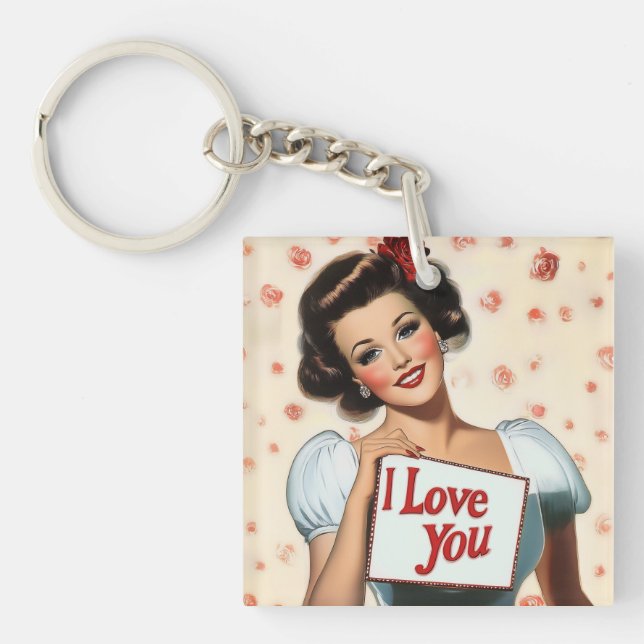Retro Pin-Up Love Key Ring (Front)