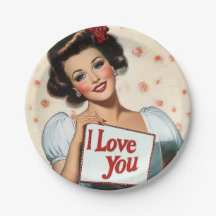 Retro Pin-Up Love Paper Plate